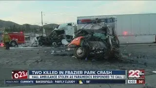 Two dead after woman steals ambulance, crashes into semi-truck