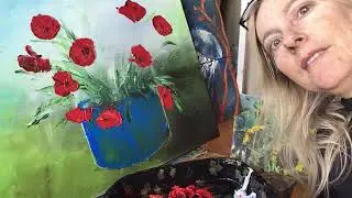 Dipingere i papaveri con spatola e colori ad olio