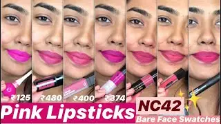 💖PINK LIPSTICKS FOR DUSKY/DEEP/INDIAN SKINTONE | BARE FACE LIP SWATCHES | NC42 | 💖