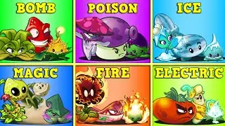 6 Team BOMB x POISON x FIRE x MAGIC x ELECTRIC x ICE - Who Will Win? - PvZ 2 Team Plants Battlez