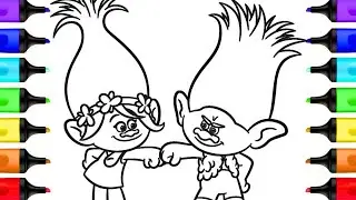 Poppy and Branch Fist Bump Trolls Band Together Coloring Pages | Trolls Coloring Book Videos