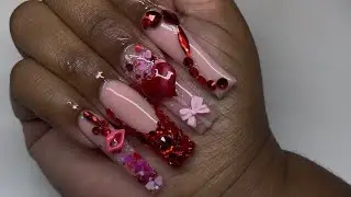 RED VALENTINES NAILS| 3D LOLLIPOP| SIMPLE BLING FRENCH TIP💌🍭✨