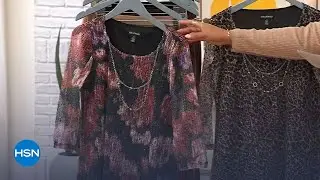 Nina Leonard Printed Mesh Knit Sequin Top with Detachable Necklace | HSN