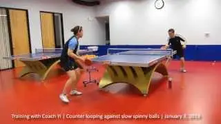 Training with Coach Yi: Counter looping against slow, spinny top spin balls
