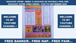 DISCOUNT OFFER : WEEK 10 2025/2026 UK FOOTBALL POOL #RSK DISCOUNT OFFER VIDEO SERIES - 6/7 SEPT 2025