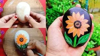 Sunflower Rock Painting 🌻 | Easy Stone Art for Beginners | Acrylic Flower Art Tutorial