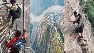 😱Toughest Way to the Village/Dangerous Cliff Way Back Home_ China Cliff Village#rural life