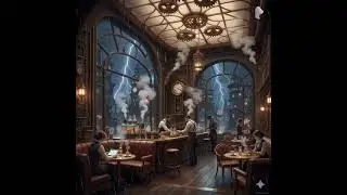 Steampunk Bar. Ambience Sound with rain and thunderbolts. ASMR 1H