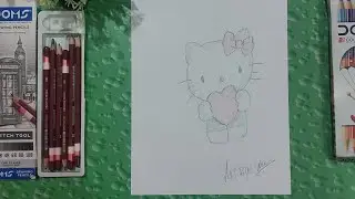 How to draw Hello kitty 😺 with heart || cute simple Hello kitty drawing for girls || MANI  creations