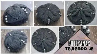 #53 - Boina o gorra con hojas tejido a dos agujas o palitos  - Estefany