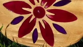 Red & Purple Flower Head Resin Wooden Plaque Ornament