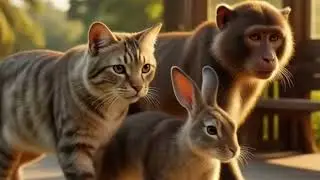 Cat 🐱 Monkey 🐒 Rabbit 🐰 Jungle Life | Cute & Emotional Story|A Magical Jungle Story of Cat,