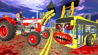 FRANKLIN VS HORROR JCB BUS & JCB TRACTOR | HORROR JCB TRACTOR VS BUS - INDIAN BIKES DRIVING 3D