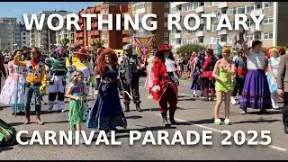 Worthing Rotary Carnival Parade 2025. Sunny August Bank Holiday, with Cosplay, Floats, Dance, Cars