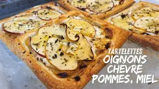 TARTELETTES OIGNONS, CH&Ecirc;VRE, POMMES et MIEL,  recette v&eacute;g&eacute;tarienne
