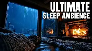 Heavy Rain & Fireplace Sounds for Sleeping 🌧️ Instant Deep Sleep Ambience (Black Screen Option)