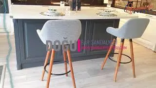Doğu Ceviz Ahşap Ayaklı Bar Sandalyesi Keten