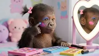 Baby Monkey trying to put make up #youtubeshorts