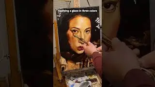 Glazing an oil painting with Prussian blue, quinacridone violet and transparent red iron oxide