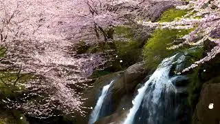 Cherry Blossom Waterfall: Dreamy Nature Scene