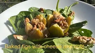 Baked figs with cheese and nuts.