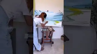 Cloud landscape painting on 24x48 Big Canvas #oilpainting #shorts #shortvideo