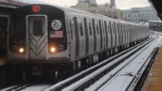 (SNOW) MTA Subway L trains at Sutter Avenue