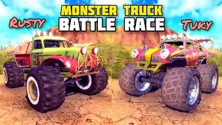 WHO WIN? MONSTER TRUCK RACE, RUSTY VERSUS TUKY | OFF THE ROAD OPEN WORLD DRIVING GAME