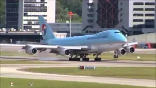 Korean Air Cargo Jumbo HL7600 landing runway 28 at ZRH