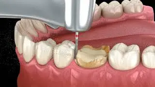 Caries removing process, preparation, crown placement. Medically accurate tooth 3D animation.