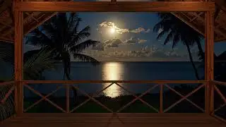 Island Night Ambience | Moonlight, Ocean Breeze & Calm Waves | Relaxing Background Music