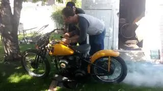 Art's 1942 Harley Indian bike starting after 3 years of not being run....3 kicks..