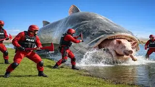 heroic rescue team saves a lone piglet in the desert from an attack by a giant catfishv🐷🐟