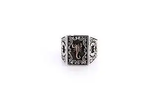 Mens Zodiac Scorpion Signet Ring Solid Black 14K Gold Plate 925 Silver