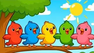 5 Little Birds Counting Song💚🦜| Learn Numbers & Colors for Kids 👧🤍| HappyTones🐥