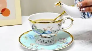 Blue Series-Bone china tea cup and saucer set for one, acmlife tea cups with gold trim vintage style
