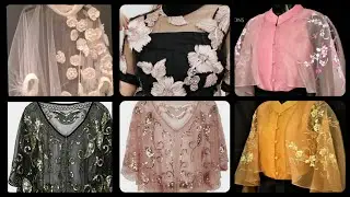 Latest net embroidered short shrug design for girls || Crop top shrug collection 2020