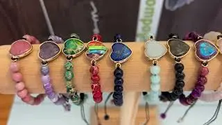 Ajustable Bracelet Heart Natural Stone Handmade/Bracelet C&oelig;ur Pierre Naturelle Fait Main Ajustable