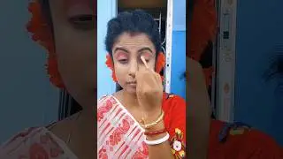 Red & White saree makeup look ❤️ll Puja special makeup look #shorts #viral #makeup #puja #trending