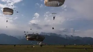 USAF C-130J Super Hercules dropping paratroopers in Italy