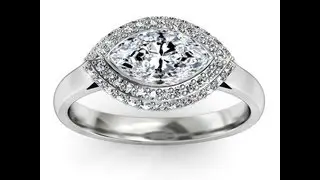 ES702 Marquise Diamond Horizontal Halo pave Bezel Set