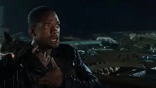 I Robot 2004 Del Barley escapes from a house destruction scene