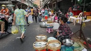 Morning Daily Activities of Vendors @Phsa Orussey - Walk Around Street Food Market in Town