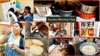 Sunday Mrng Routine Vlog 😊ఈసారి Kitchen ఎలా Organize చేశానో చూడండి/భయ్యం పుట్టింది బాగా😢/Puri Making