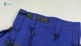 Modern Blue Gothic Utility Kilt with Silver Chains