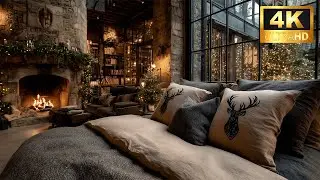Cozy Christmas Ambience | Fireplace, Snowfall & Holiday Lights (4K)