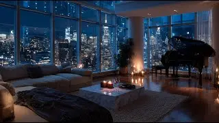 Luxury Night Jazz: Relaxing Piano & Saxophone in Penthouse Apartment - City Lights View