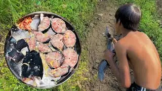 Tremendous fish hunting in the pond withindigenous juggling #viralshort #tranding #cooking