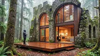 Building a house in the forest (ASMR) – Turning old castle ruins into a modern forest house
