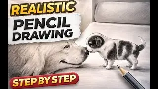 Realistic Pencil Drawing of a Dog & Puppy | Step-by-Step Sketch